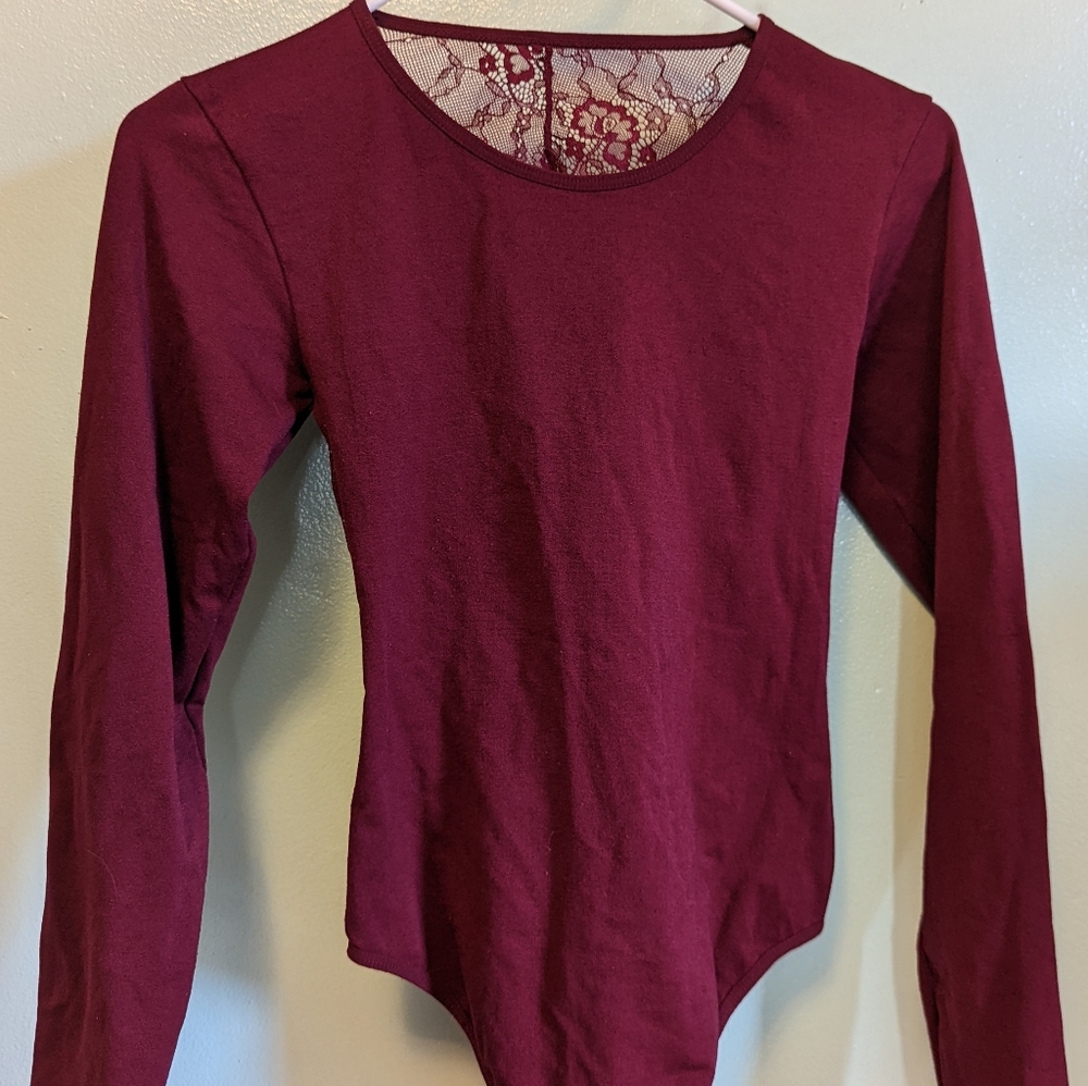 Long sleeved maroon bodysuit